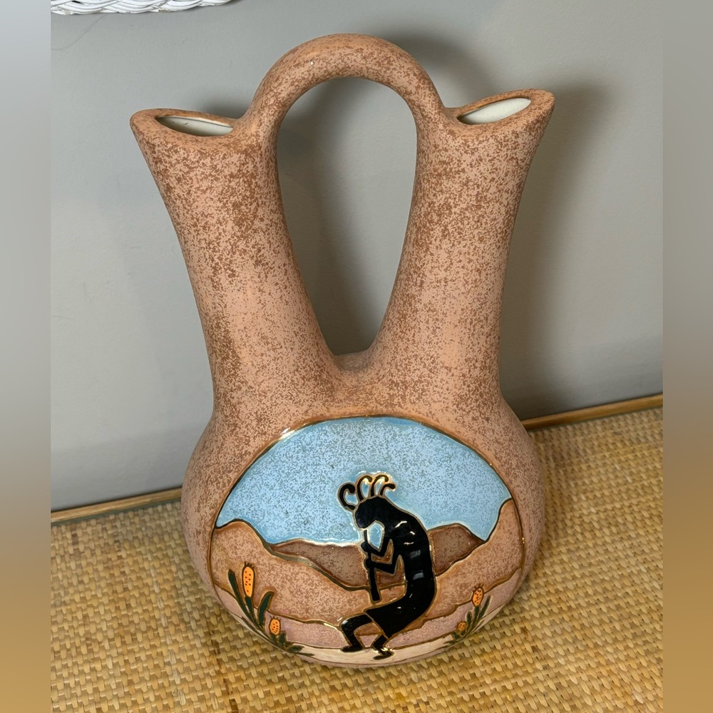 Vintage signed Kokopelli Southwestern Navajo Wedding Pottery Vase